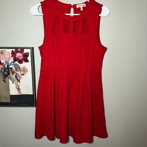 Monteau Red Fit & Flare Dress with Cutout Neckline – Size L
